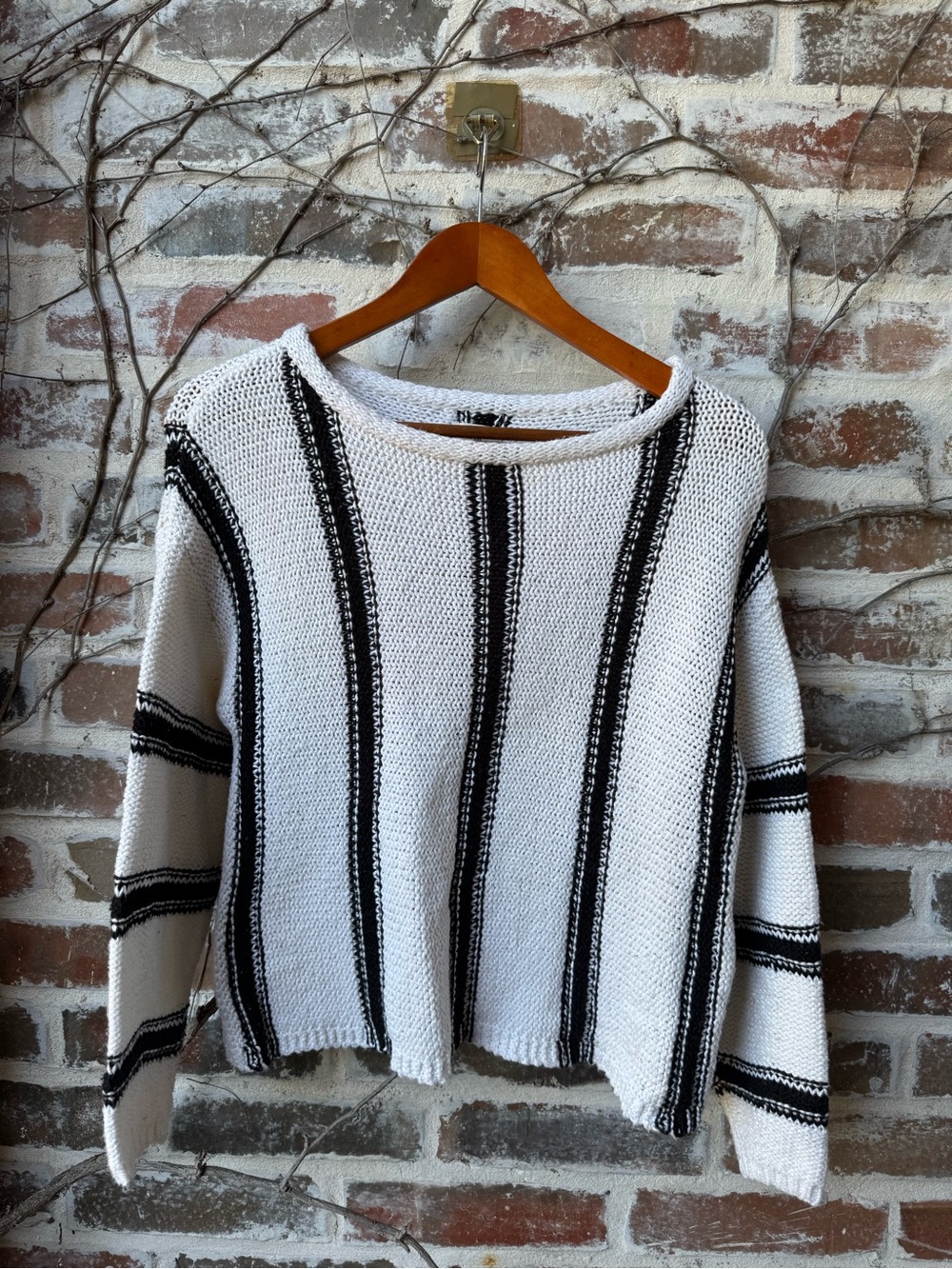 VTG Y2K Billabong Surfer Girl Open Knit Vertical Striped Crewneck Sweater S